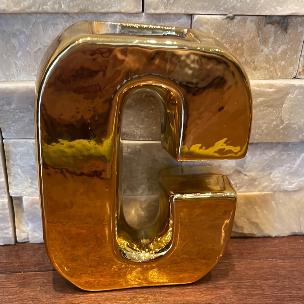 Gold Ceramic Letter C Vase